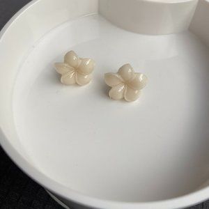 16mm 925 Sterling Silver Simulated White Coral Carved Rose Flower Earrings